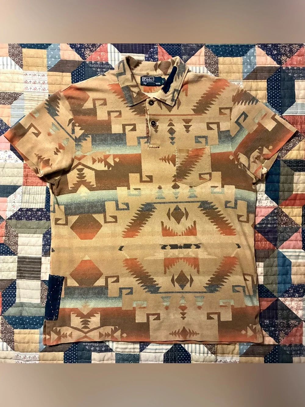 VTG. 90’s POLO RALPH LAUREN DISTRESSED/ REPAIRED WESTERN POLO SHIRT- LARGE